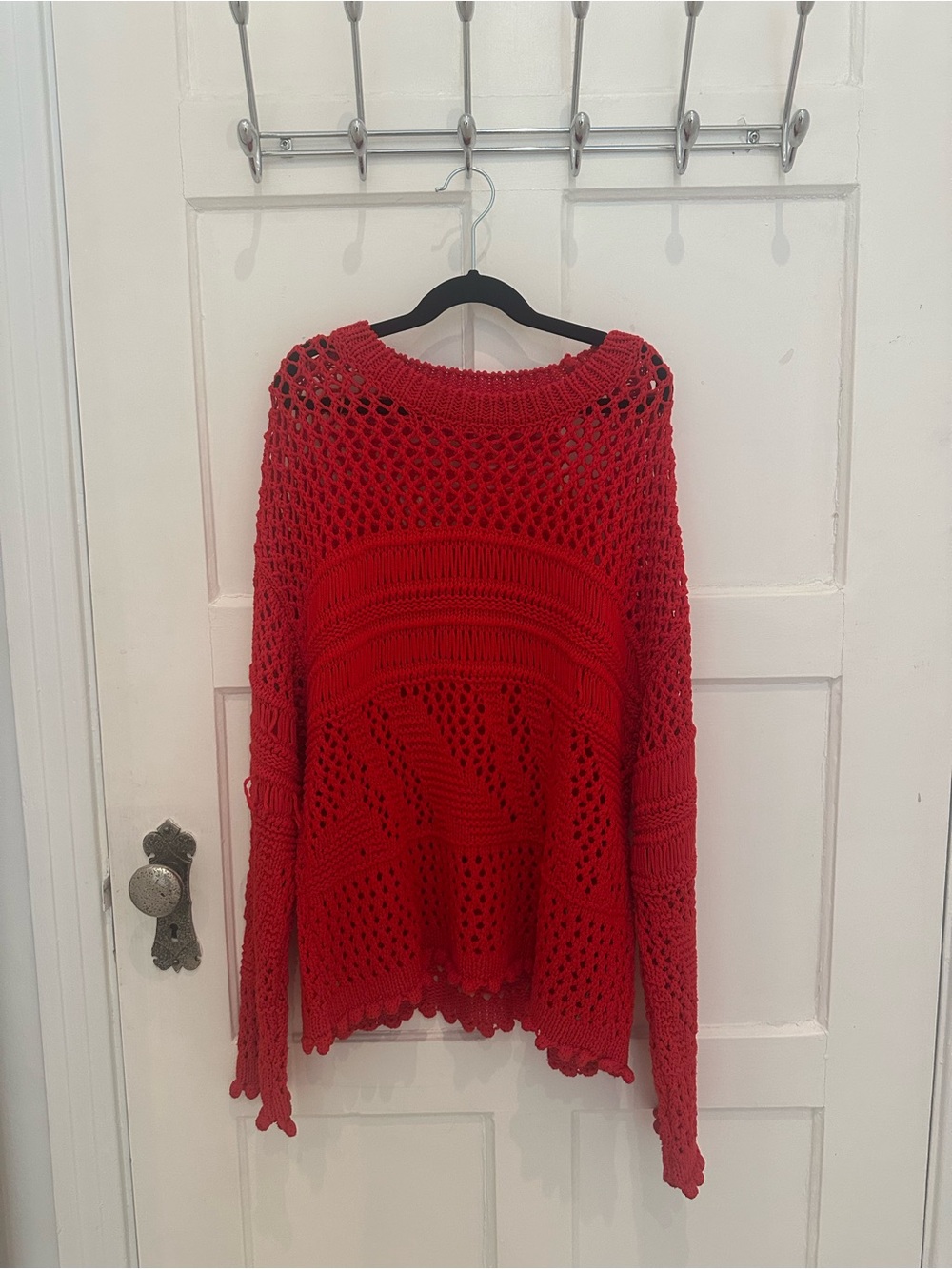 Red Crochet Open-Knit Sweater